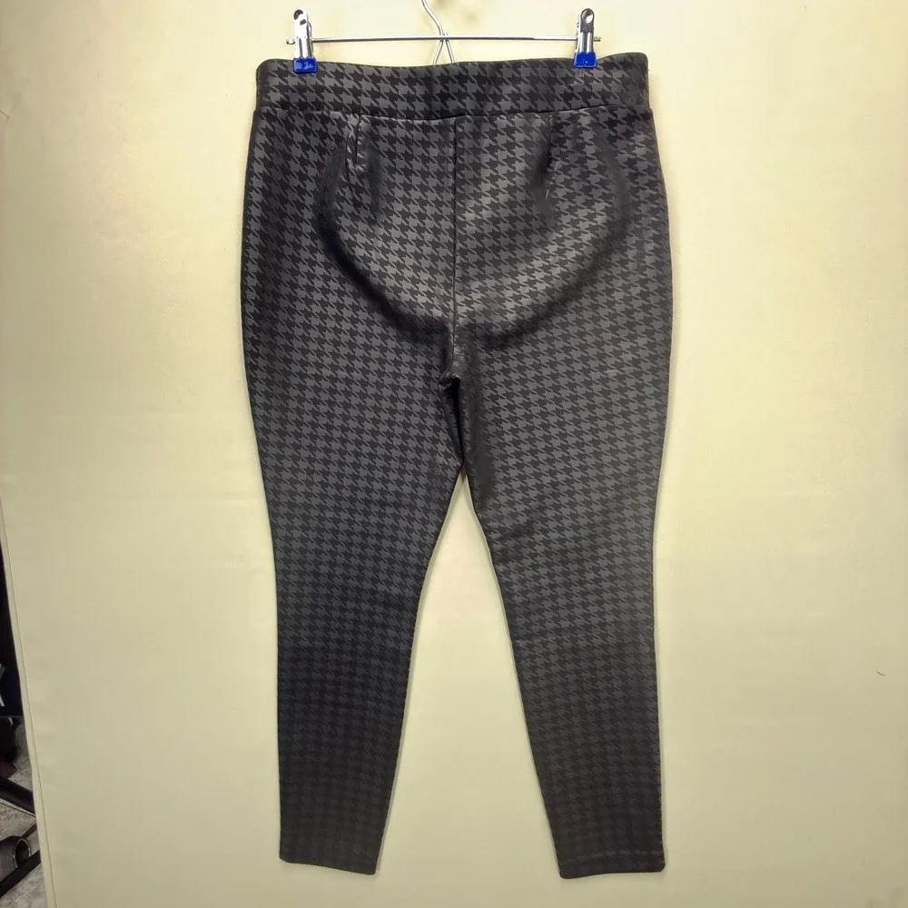 NYCC Leggings Womens Large Houndstooth Black Slim Stretch Pants Modern